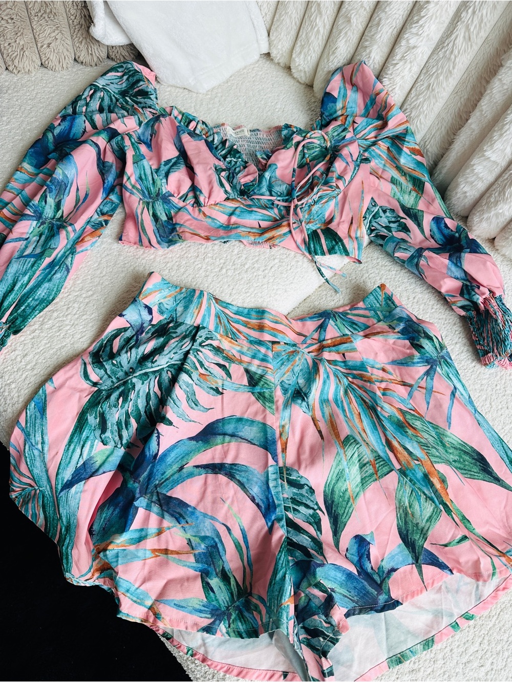 Women’s Tropical Pink High-Waist Shorts - Two-Piece Set